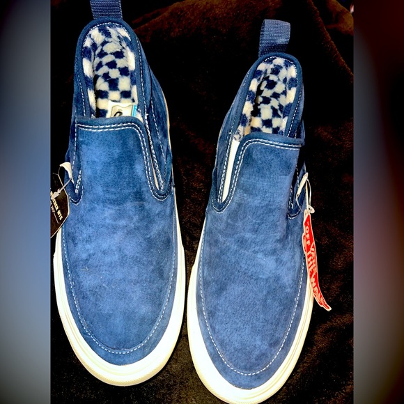 Vans Other - Vans shoes Mid Slip MTE Suede Dress Blues Antique White Faux Fur Size 7.5 M / 9W